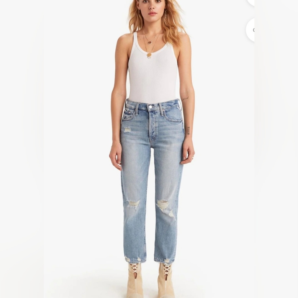 MOTHER Tomcat Light Blue Distressed Smart Casual High Waist Boho Jeans Sz 26